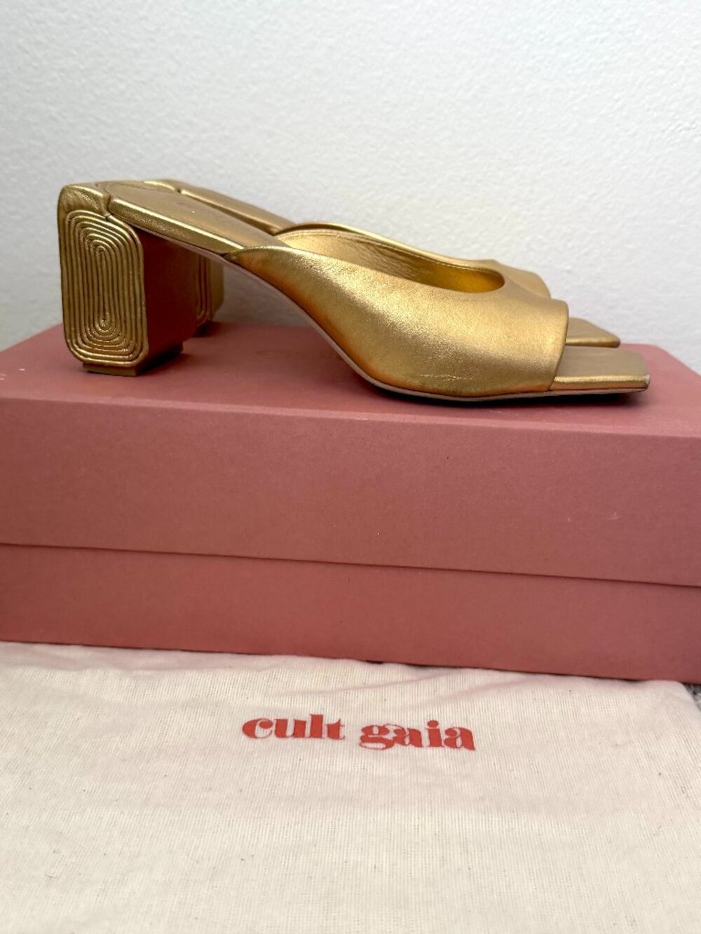 Cult Gaia Women’s Nala Metallic Gold Leather Slide Sandals
